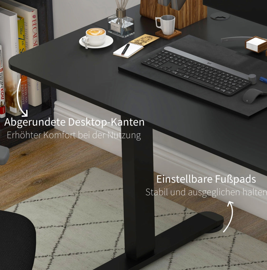 Scrivania Elettrica Regolabile in Altezza 140x70 cm, Piano in Truciolato Nero, Telaio in Acciaio con Protezione Anti-Collisione e Memoria Altezza