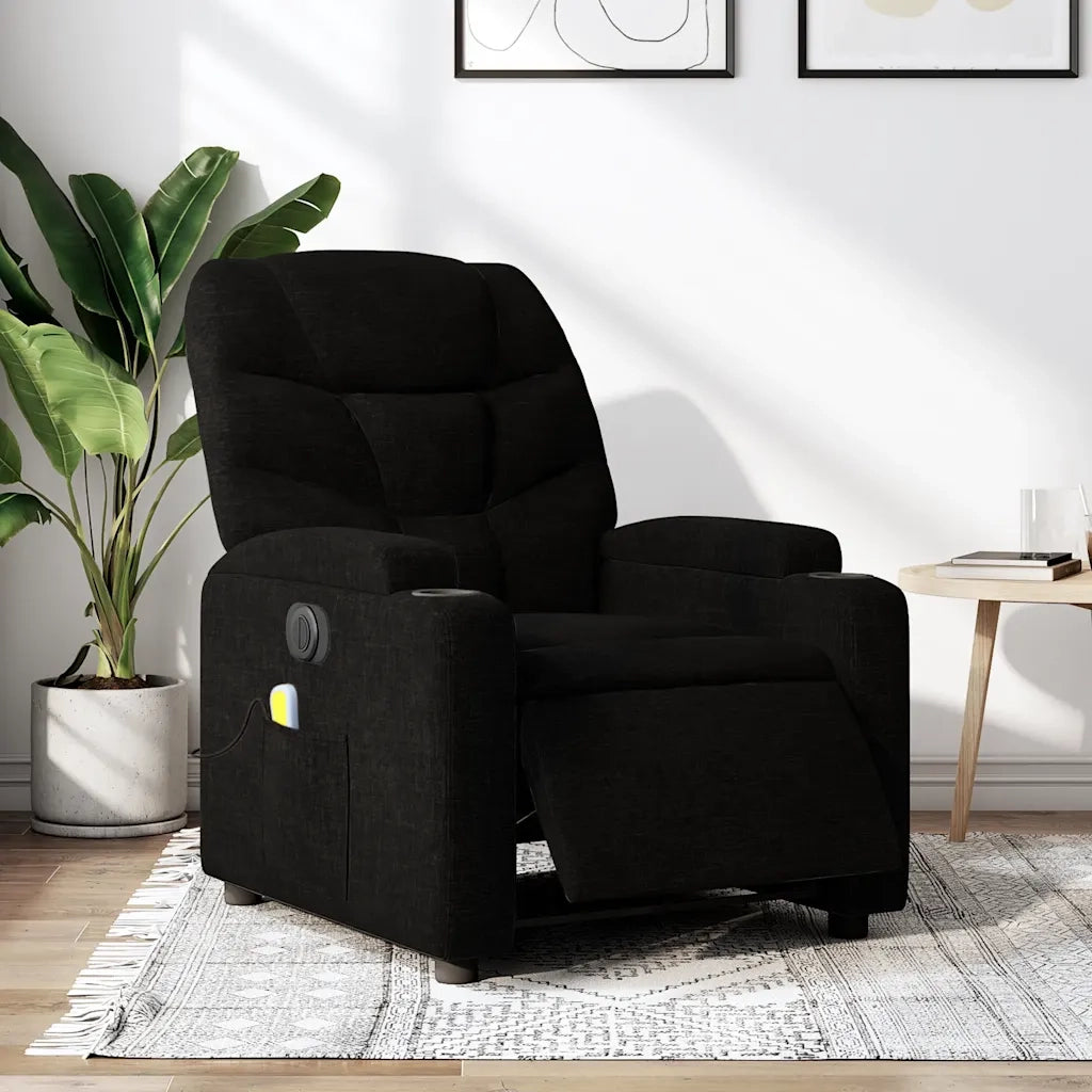 Poltrona Massaggiante | Sedia Relax Reclinabile Elettrica Nera in Tessuto