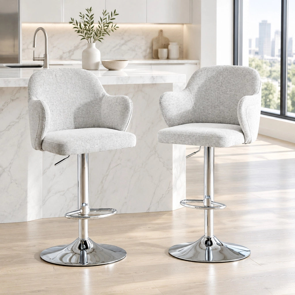 Set 2 sgabelli da bar regolabili girevoli in tessuto grigio chiaro HOMVRA