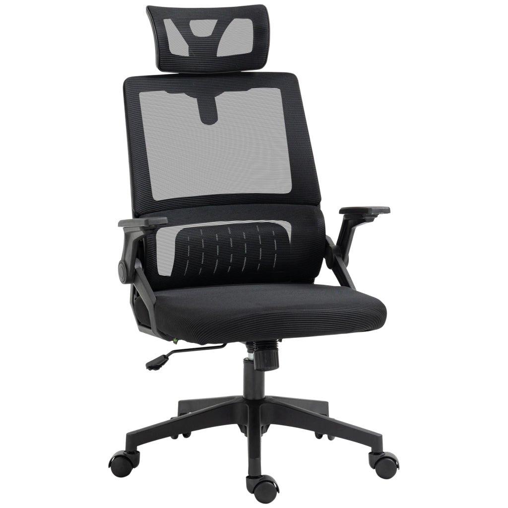 Sedia da ufficio ergonomica girevole con poggiatesta e supporto lombare in rete nera