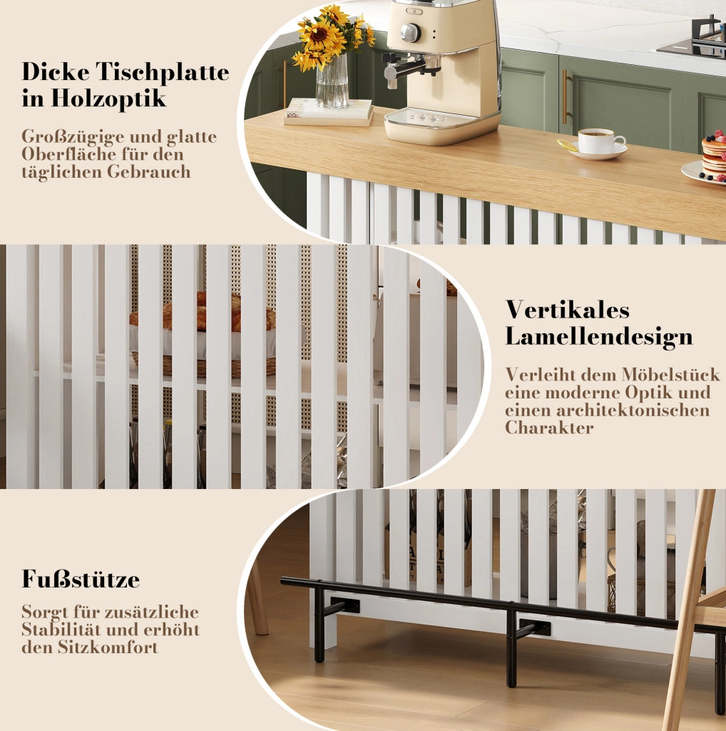 TAVOLO da bar 160x40x105 cm MDF Bianco con poggiapiedi e 2 ripiani