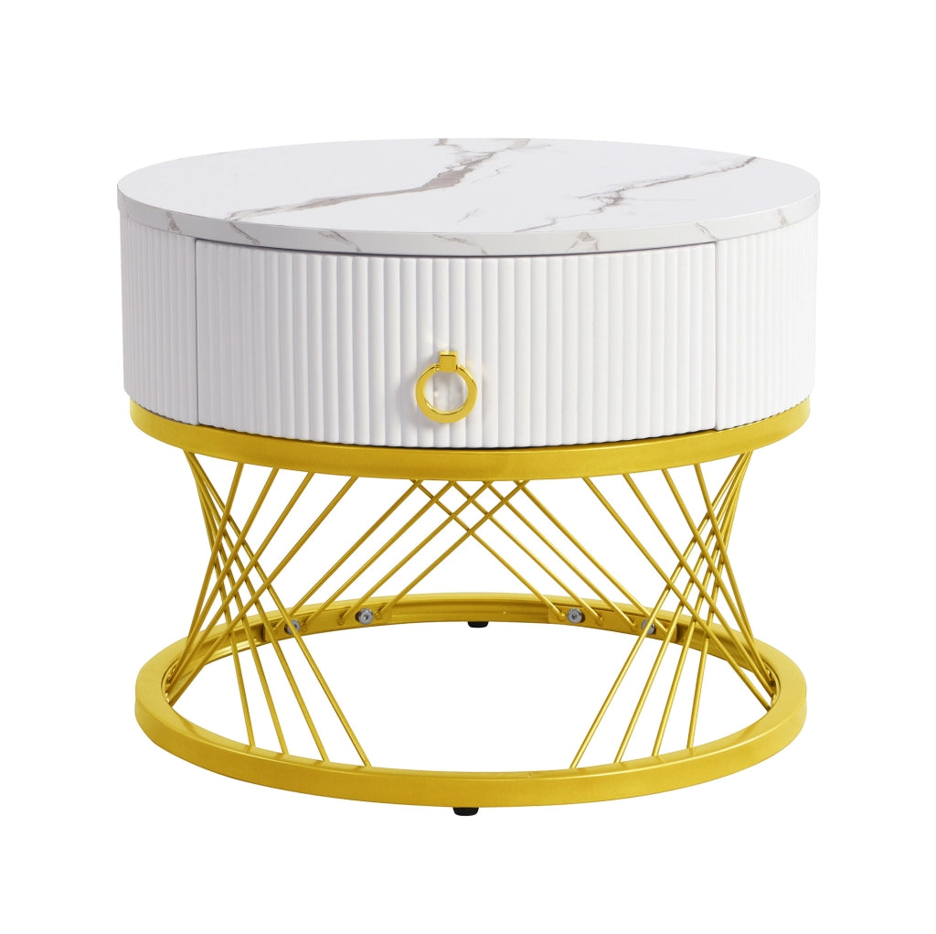 Set di 2 tavolini da caff¨¨ componibili in MDF bianco e oro con cassetto