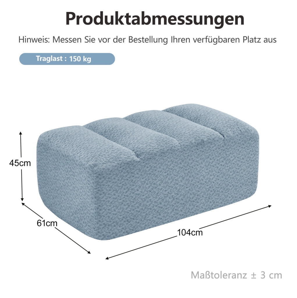 Divano senza telaio con pouf laterale in pile granulare blu - Design modulare per soggiorno