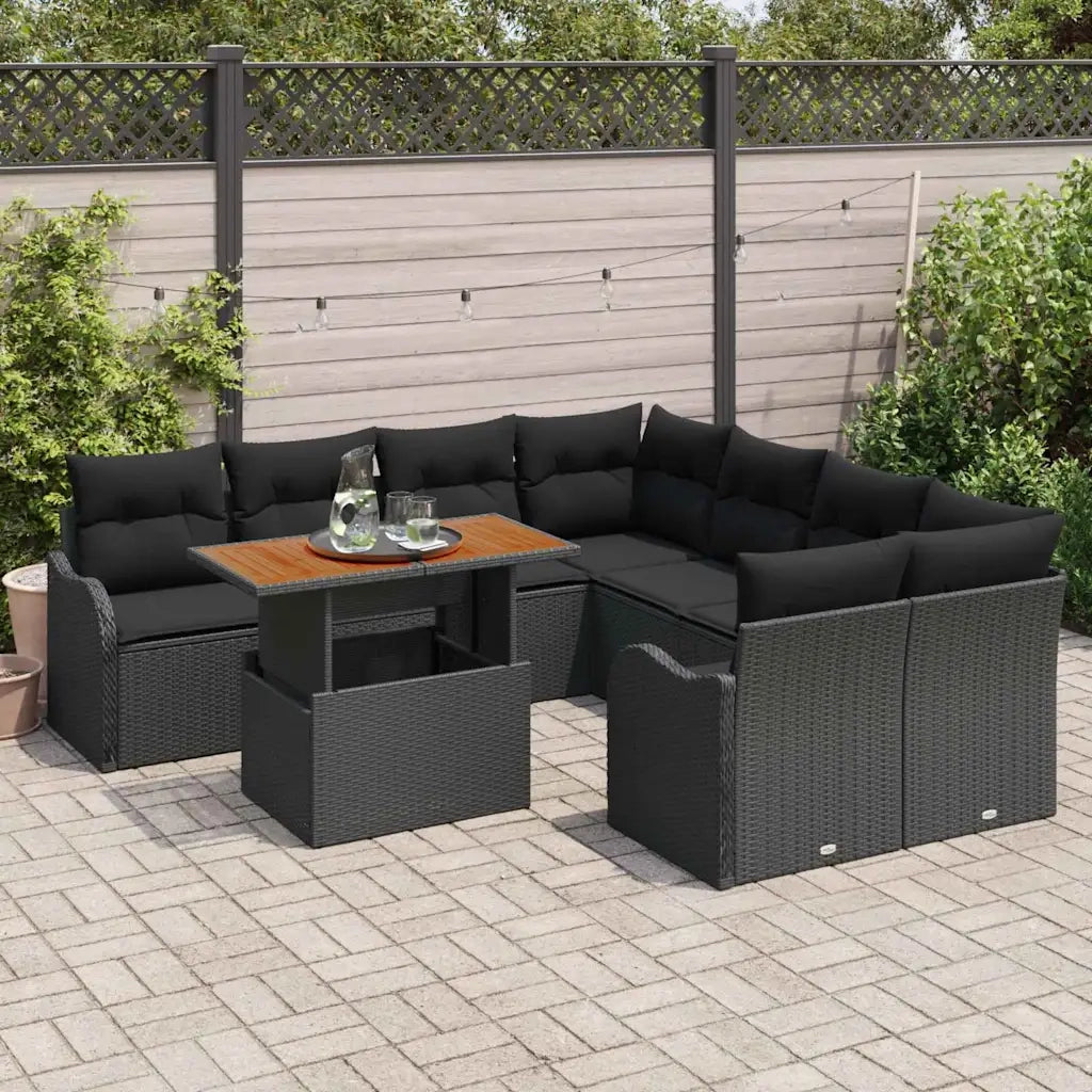 Set Divano da Giardino con archiviazione 9 pcs Nero Poly Rattan