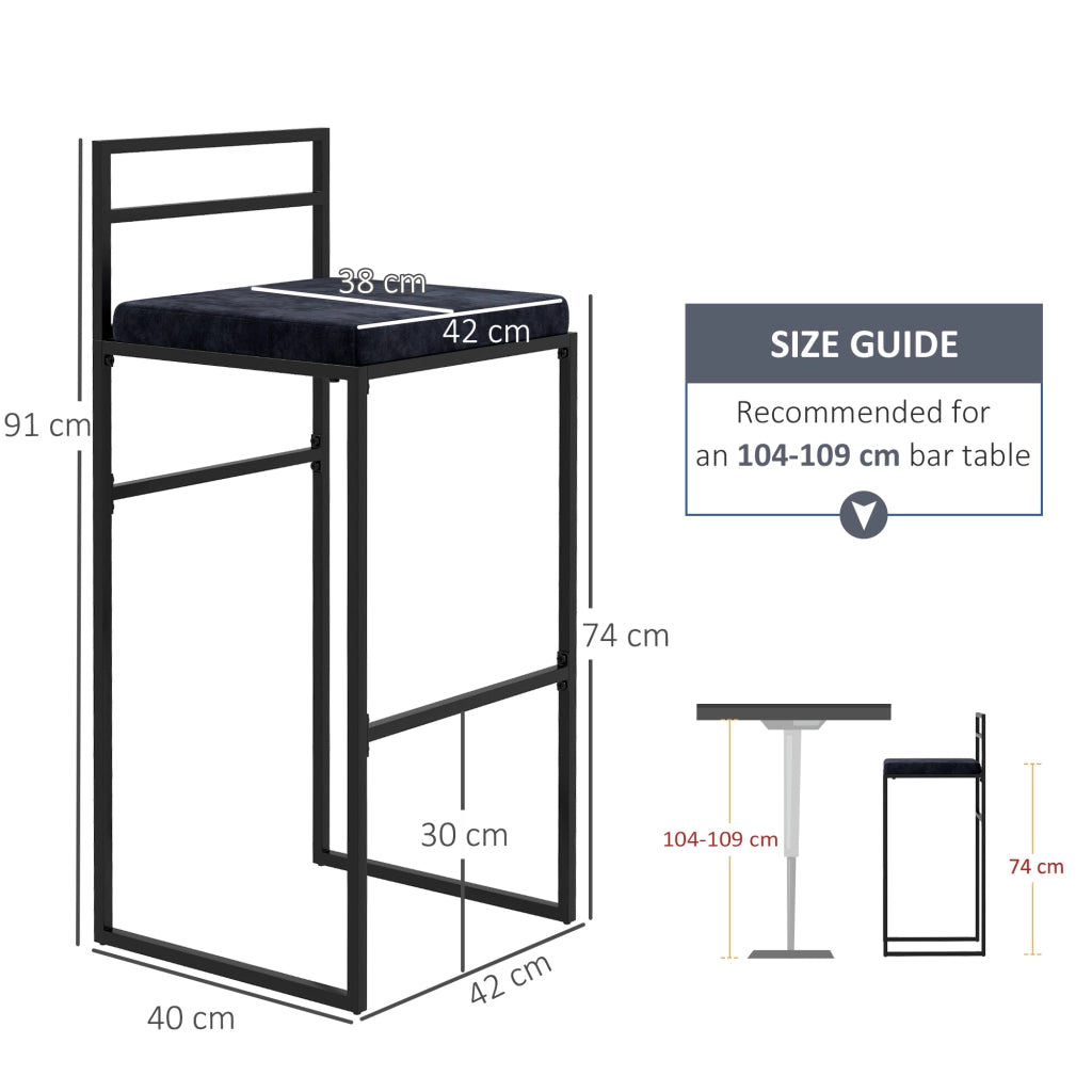 Sgabello da bar ¨C zephmum ¨C nero velluto 74 cm