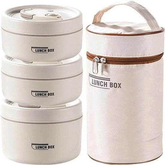 Set di contenitori termici per picnic - Set di contenitori per picnic termici - Set di contenitori isolanti per picnic - Set di 3 - Acciaio inossidabile - Resistente al microonde e al congelatore - Cremo/Bruno