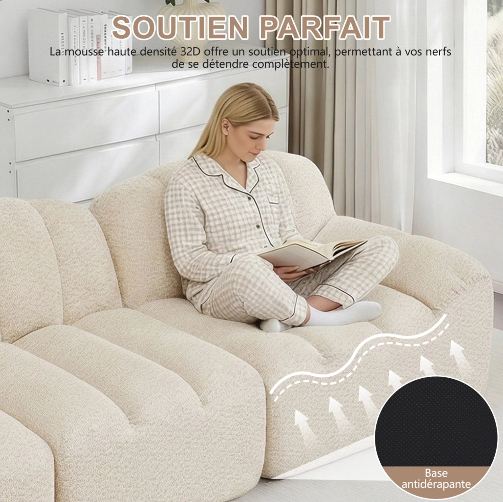Divano modulare a 2 posti senza struttura, forma a conchiglia, cuscini profondi, beige chiaro