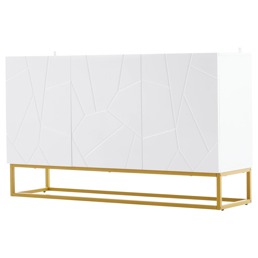 Credenza e madia con 3 ante e ripiani regolabili, frontali lucidi per soggiorno, bianco e oro, 130 × 38 × 76 cm