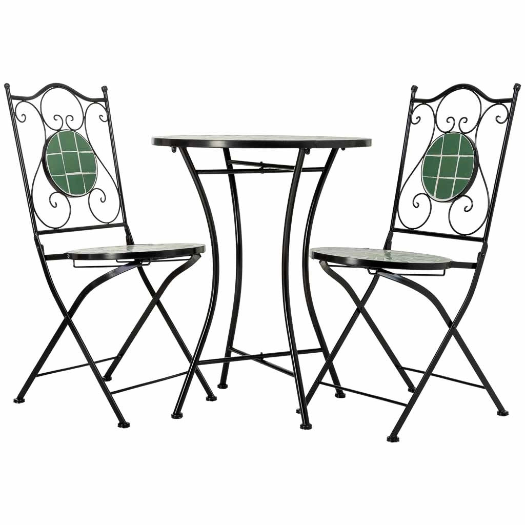 Set tavolo e 2 sedie in mosaico e ferro battuto Verde, tavolo: P60x75h