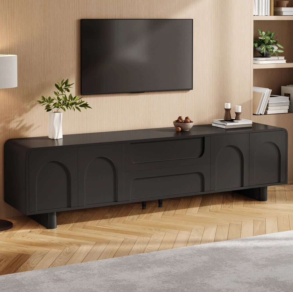 MOBILE TV 180x40x46 cm Nero MDF e Truciolare con 4 Ante e 2 Cassetti