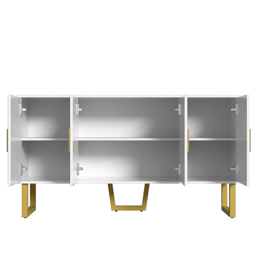 Maderna moderna bianca 150 cm, 4 ante con maniglie dorate, ante strutturate lucide, ripiani regolabili in altezza