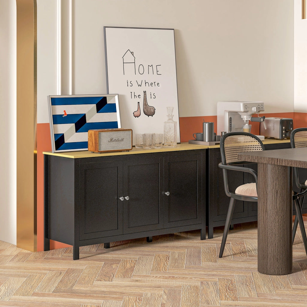 Mobile buffet credenza moderna per soggiorno e cucina con 3 ante e ripiani regolabili, nero e legno chiaro 120 x 40 x 70 cm