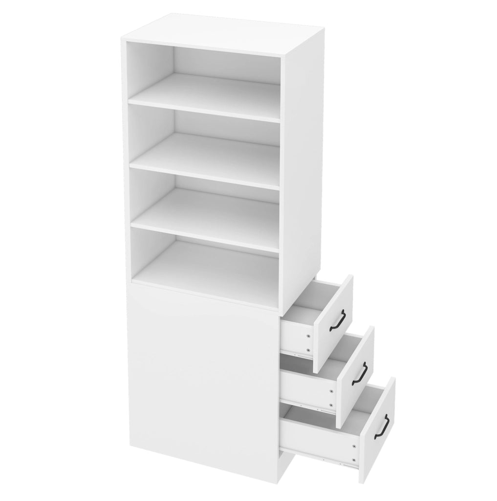Libreria stretta 60x38x180 cm bianca con 3 cassetti laterali