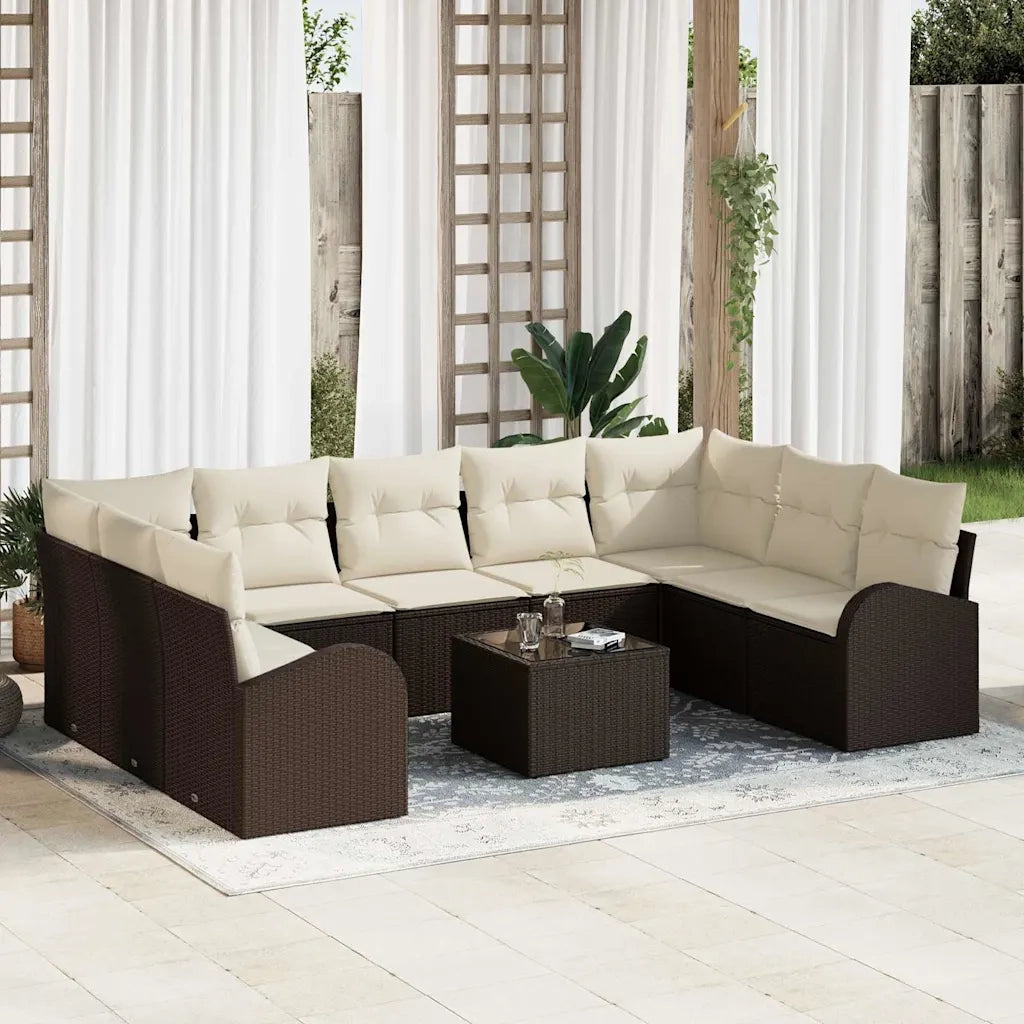 Set Divano da Giardino 10 pcs Marrone e bianco polyrattan