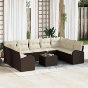 Set Divano da Giardino 10 pcs Marrone e bianco polyrattan
