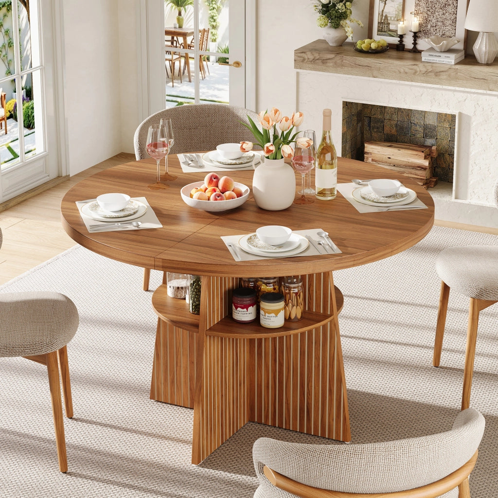 Tavolo allungabile da pranzo rotondo con piano MDF effetto noce per 2-8 persone 110-150 × 110 × 77.5 cm
