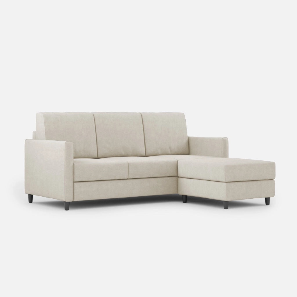 Divano 3 Posti con Pouf 198x155x85 cm Karay in Tessuto Latte