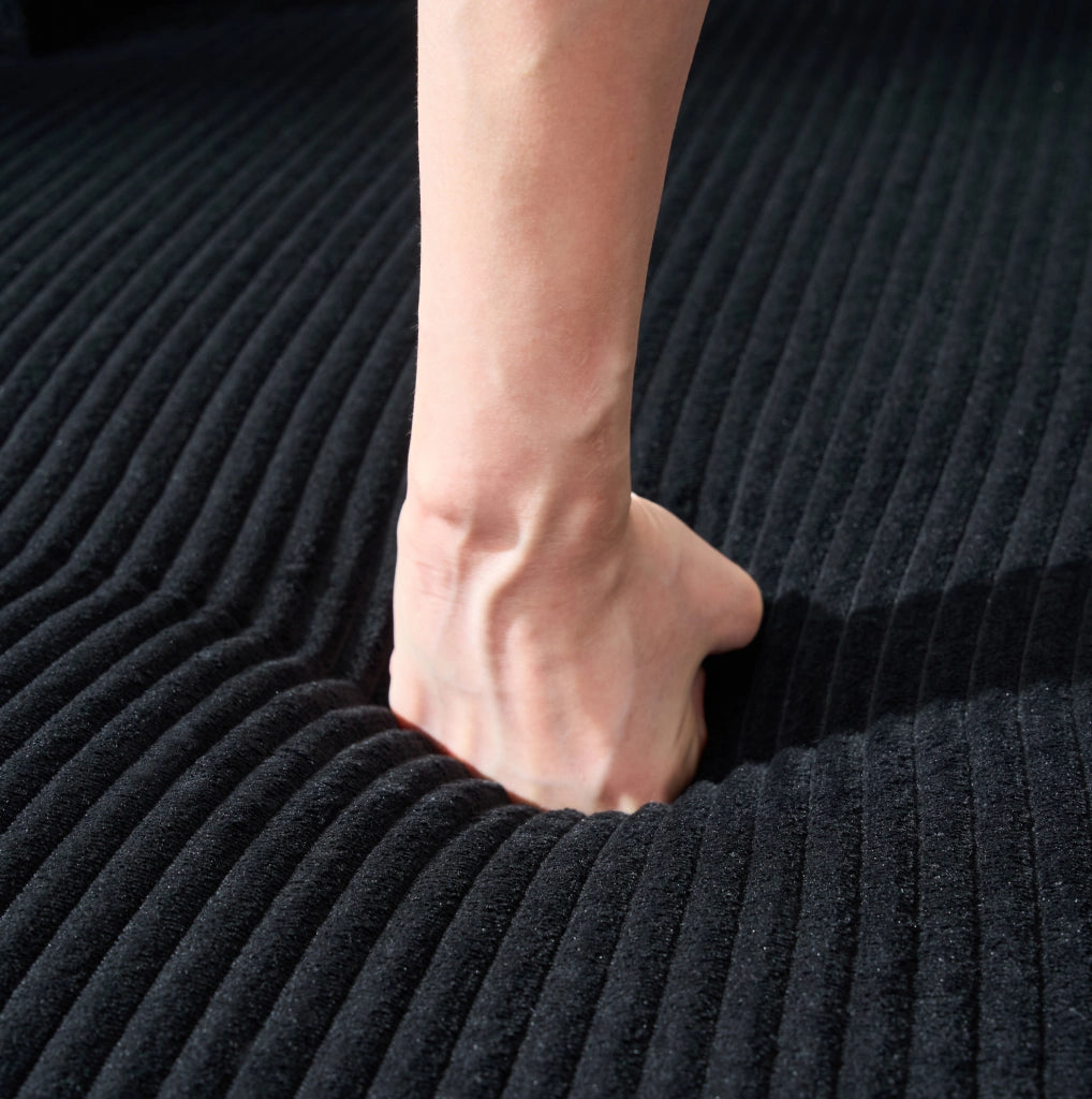 Divano ad angolo modulare a forma di L in tessuto di velluto a coste nero, con chaise longue e imbottitura in schiuma ad alta densità, per 2 persone