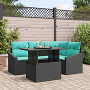 Set Divano da Giardino con cuscino 5 pcs Nero e blu 3349002