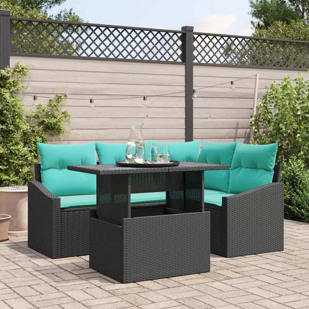 Set Divano da Giardino con cuscino 5 pcs Nero e blu 3349002