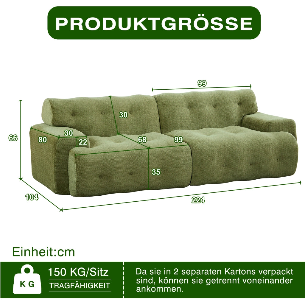 Divano 2 Posti Cloud con Braccioli Larghi e Bottoni ¨C MINIMAL ¨C Verde