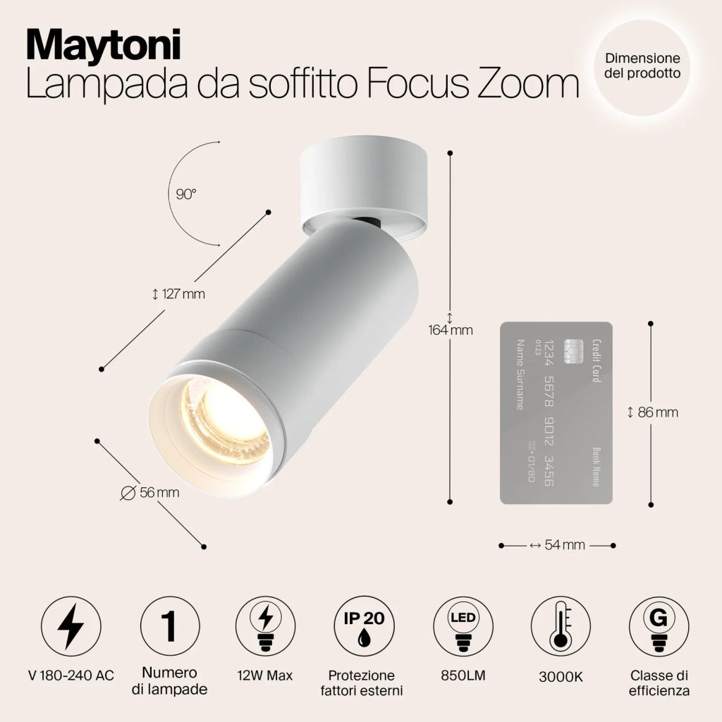 Maytoni Lampada da soffitto moderna Focus Zoom 1 luce LED integrato bianco alluminio