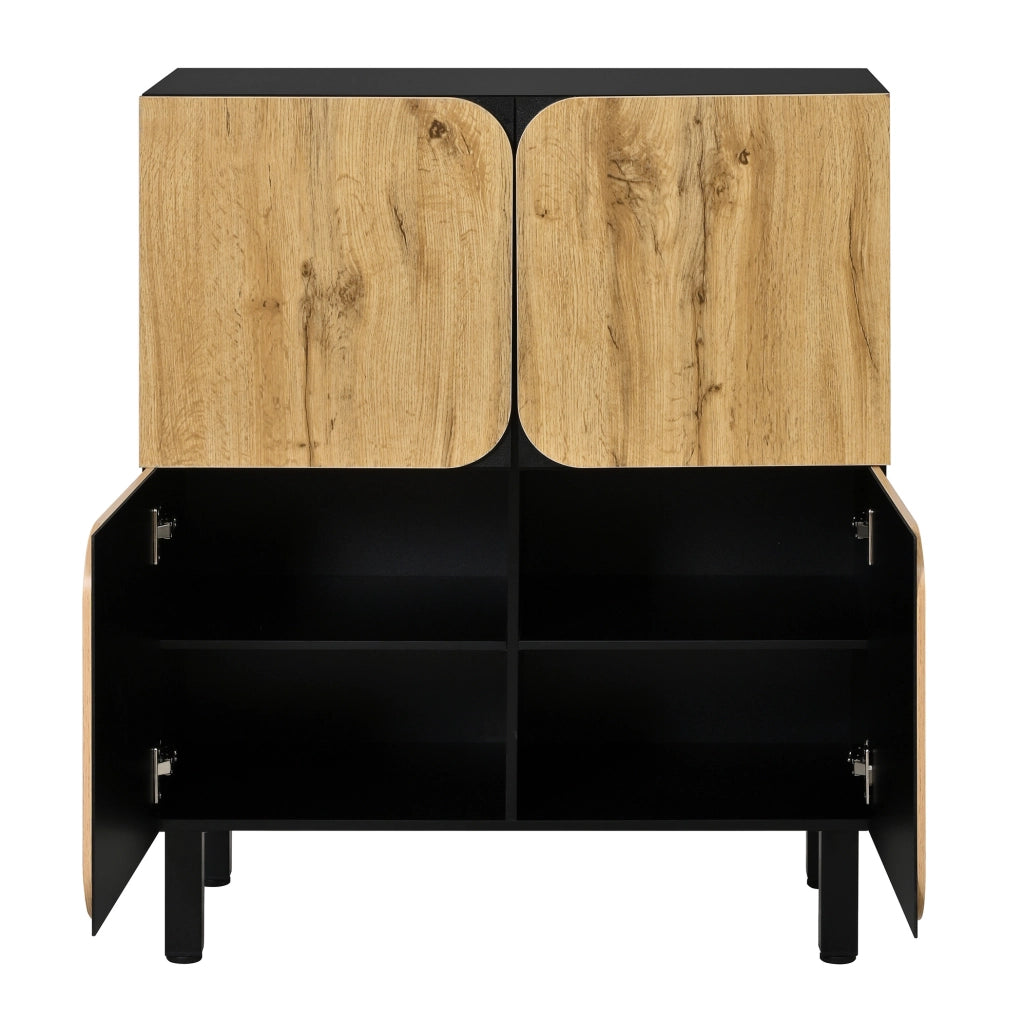Scarpiera in MDF con ripiani regolabili e chiusura ammortizzata; 80 ¡Á 38;5 ¡Á 95 cm; naturale e nero