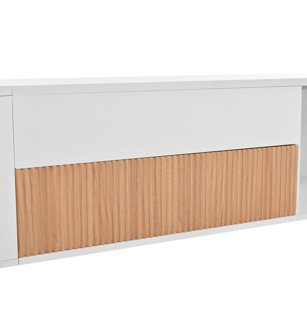 Mobile TV 180x34x30 cm con ripiano estraibile per proiettore in truciolare bianco