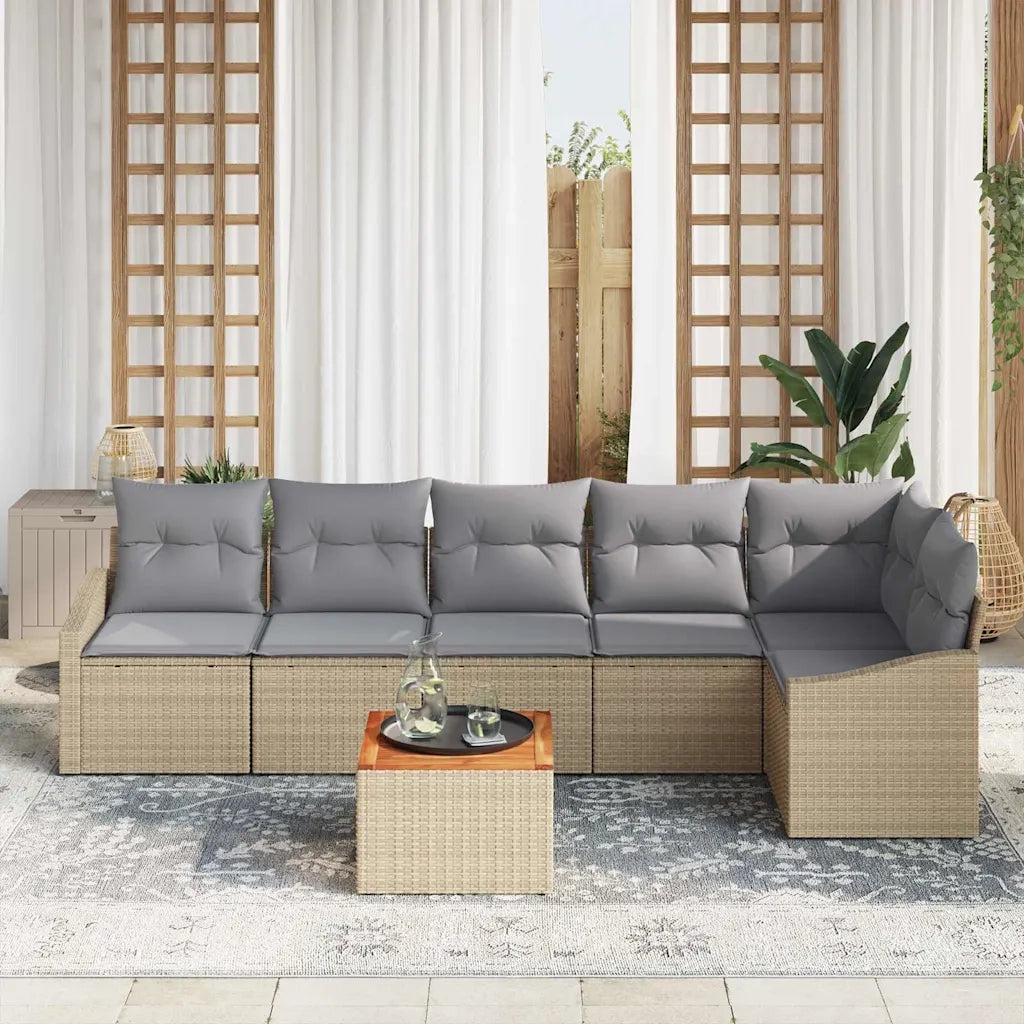 Set Divano da Giardino con cuscino 7 pcs Beige polyrattan 3347840