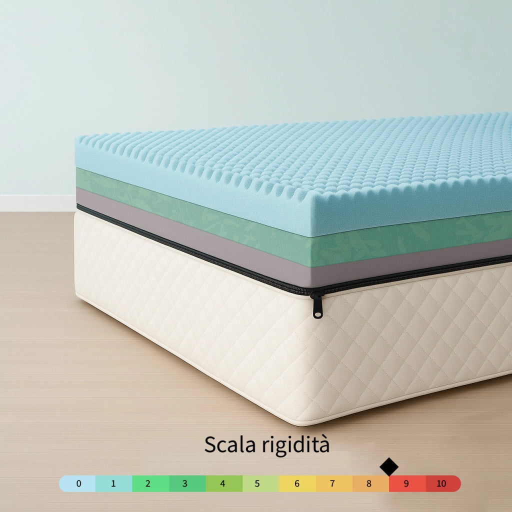 Materasso Singolo 95x200 in Water Memory h 30 cm. A 7 Zone Differenziate Ortopedico. Rivestimento Cotone Fresco e Traspirante. Made in Italy 100%