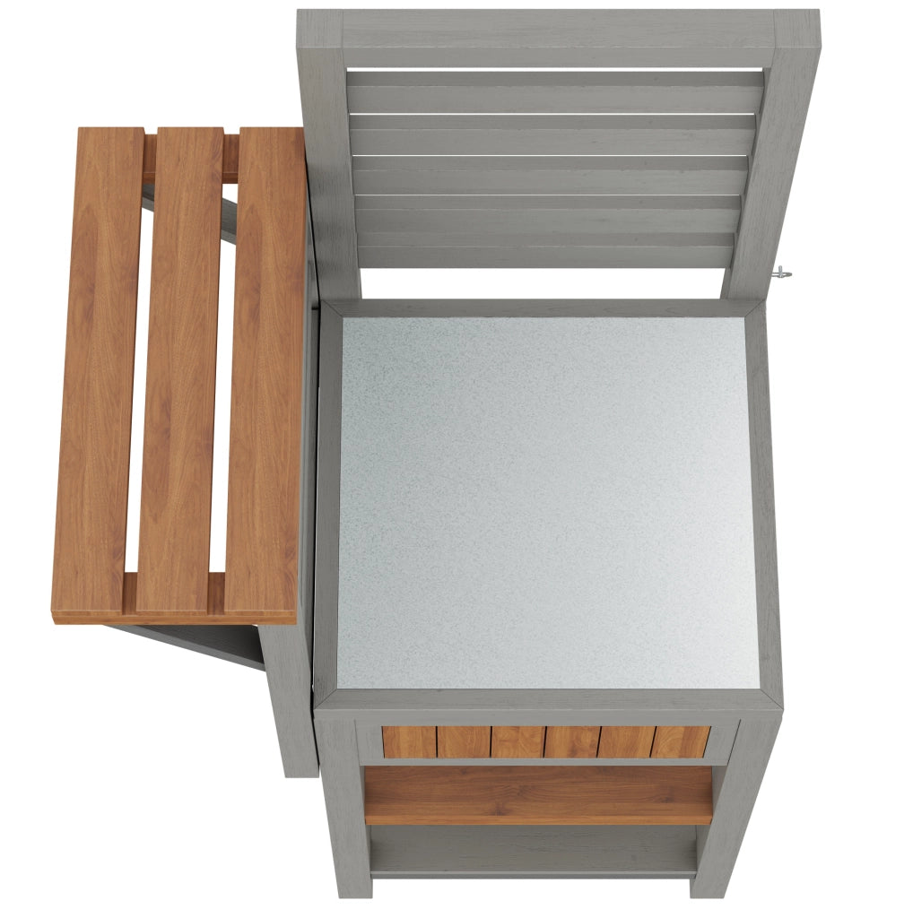 Armadio da giardino in legno massiccio con ripiani doppi e piano in acciaio inox resistente alle intemperie, mobile da esterno per forno e barbecue