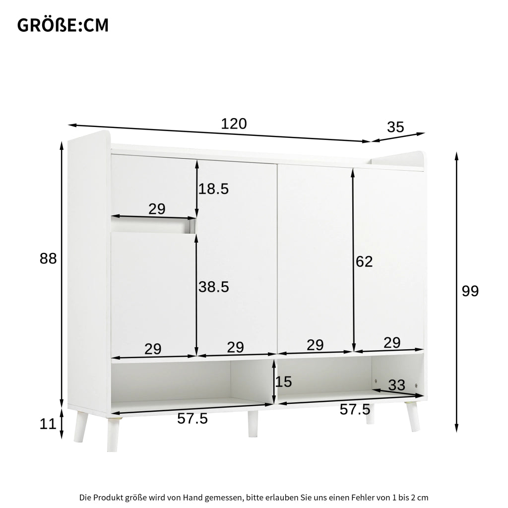 Mobile Credenza Scarpiera con 4 Ante e Cassetto ¨C MINIMAL ¨C Bianco, 120x99x35 cm