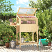 Orto rialzato ULEVR 104x50x120 cm con serra, tavolino pieghevole e ripiano, legno naturale