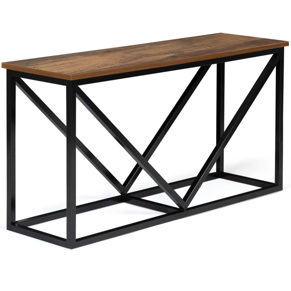 IDMarket - Portalegna per camino orizzontale in acciaio nero e piano effetto invecchiato con design industriale DAYTON