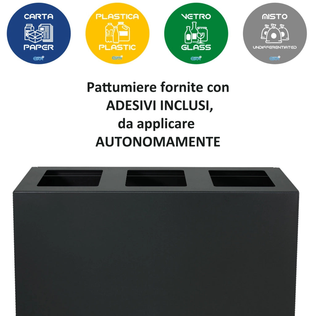Contenitore per Raccolta Differenziata Capacità 100 L con Etichette 45x50x96 cm in Acciaio Verniciato Bianco