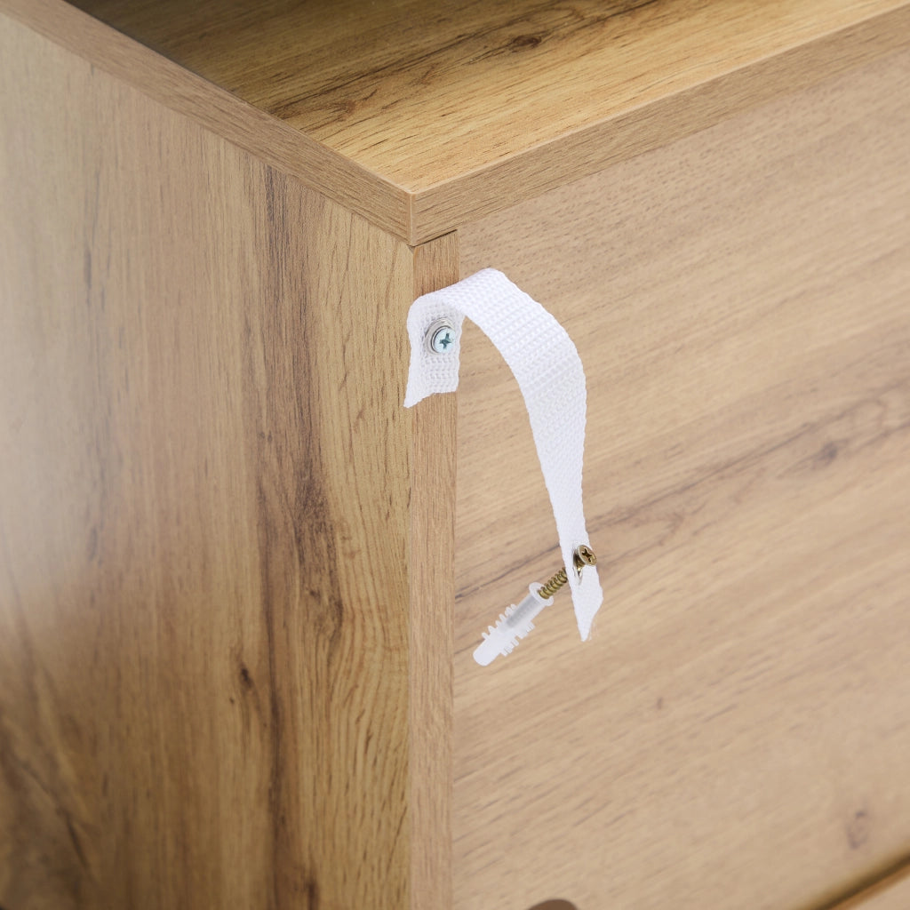 Credenza LED 140x44x94 cm in MDF effetto legno con controllo Bluetooth; ante in acrilico e vani