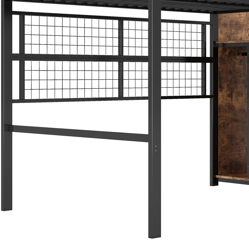 Letto a soppalco in metallo 140x200 cm con scala-armadio e LED
