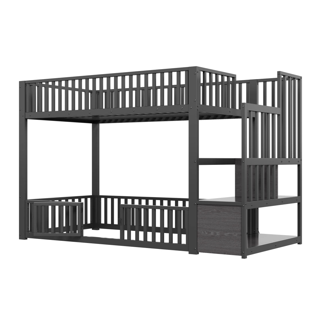Letto a Castello con Contenitore e LED ¨C MINIMAL ¨C Nero 90x200