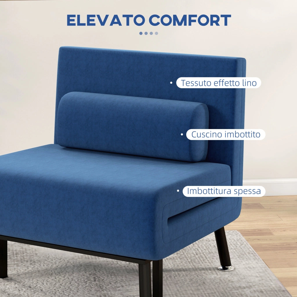 Poltrona Letto ¨C Minimal ¨C Tessuto Effetto Lino, Blu Scuro, 75x70x75 cm