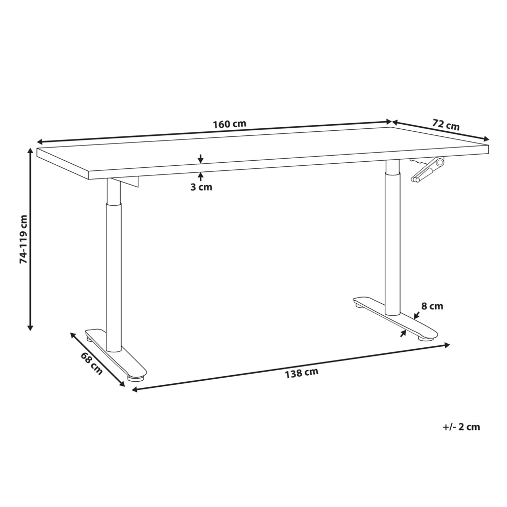 Scrivania regolabile manualmente bianco e marrone chiaro 160 x 72 cm Struttura in acciaio verniciato a polvere