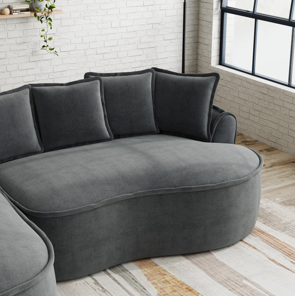 Divano modulare senza telaio ad angolo a L in tessuto chenille grigio con chaise longue extra profonda e cuscini
