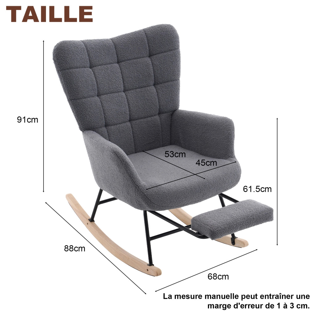 Sedia a dondolo con poggiapiedi 91x61x88 cm in metallo e legno; grigio