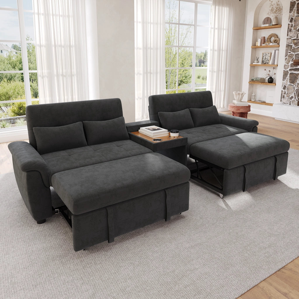 Divano letto con due moduli estraibili in ciniglia grigio scuro schienale regolabile a 3 livelli 284 × 138 × 89 cm