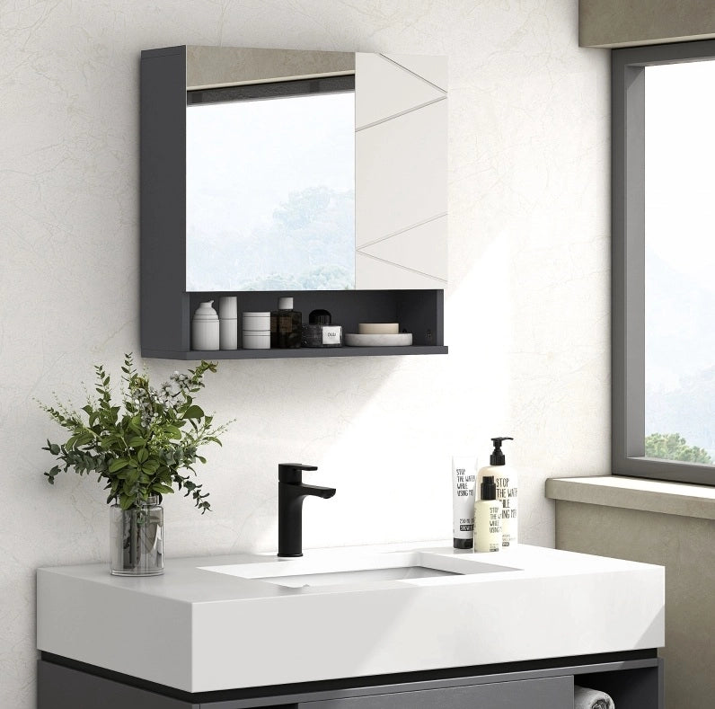 Mobile pensile da bagno con specchio e ripiani regolabili; 55 x 17 x 55 cm; grigio
