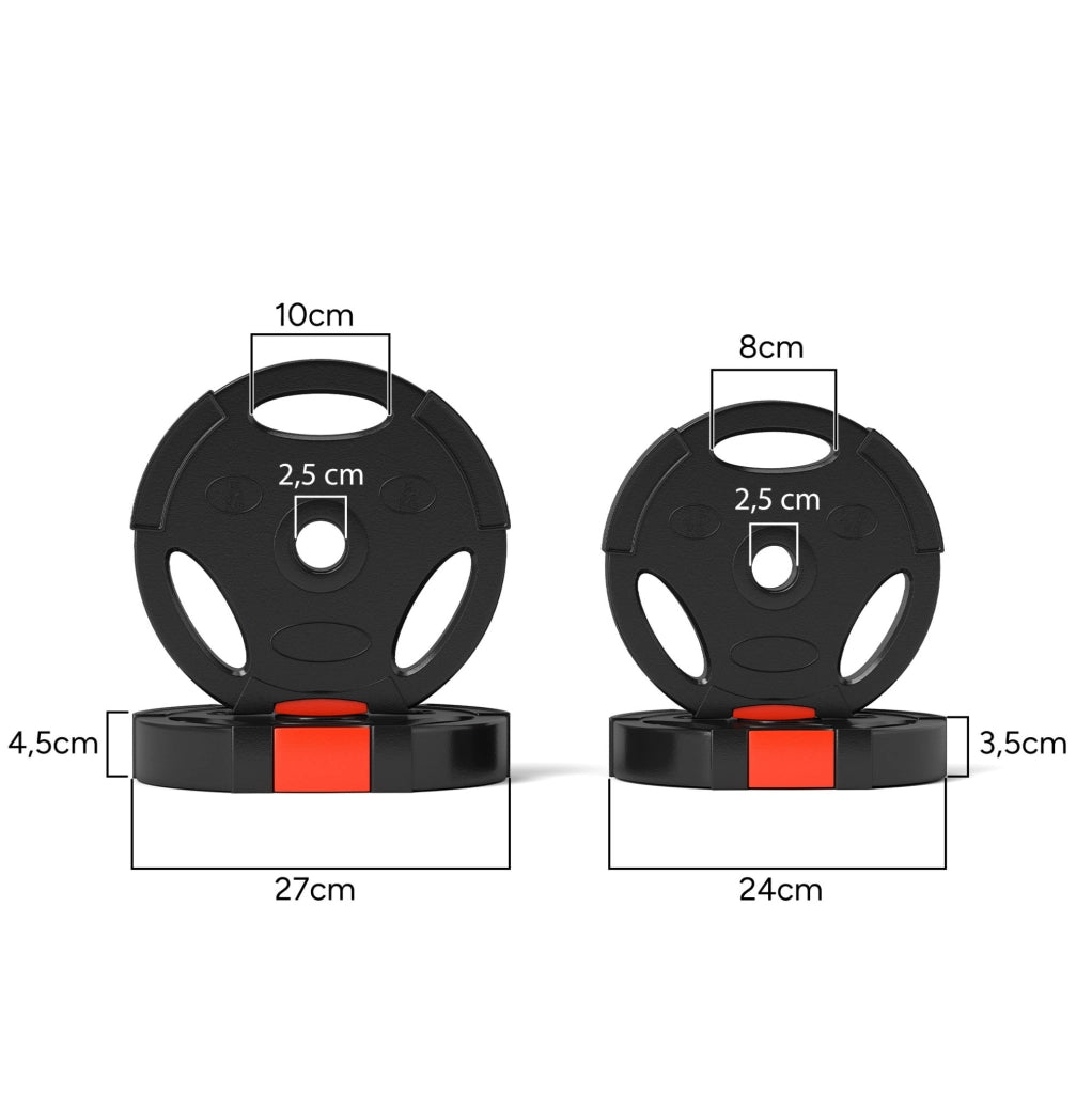 Set di 4 dischi pesi da 2,5/5 kg in plastica nera con impugnature -