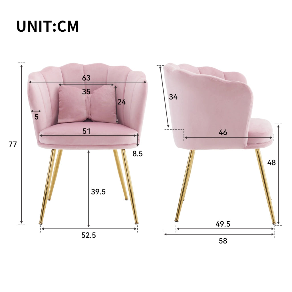 Set 6 sedie in velluto rosa 63x58x77 cm con cuscini a farfalla