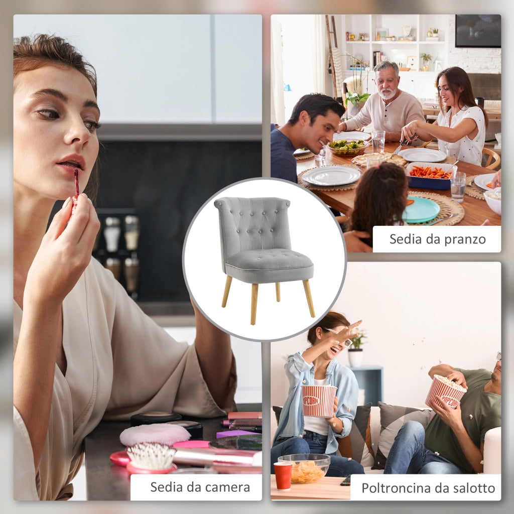 EasyComfort Sedia Moderna per Soggiorno e Sala da Pranzo con Seduta Imbottita e Tessuto Vellutato, 60x66x79 cm, Grigia