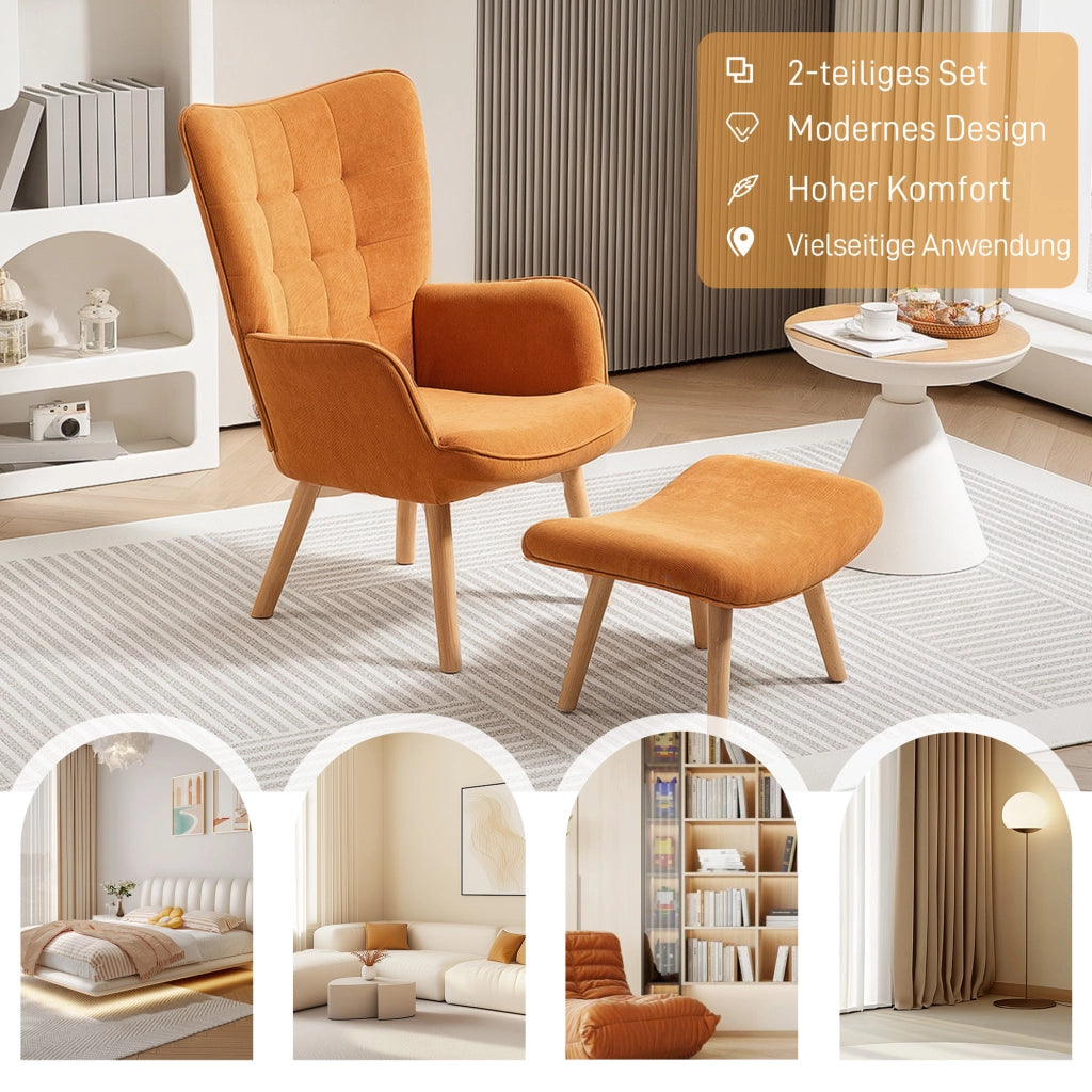 Poltrona Relax con Poggiapiedi e Gambe in Legno ¨C Minimal ¨C Tessuto Cord Marrone