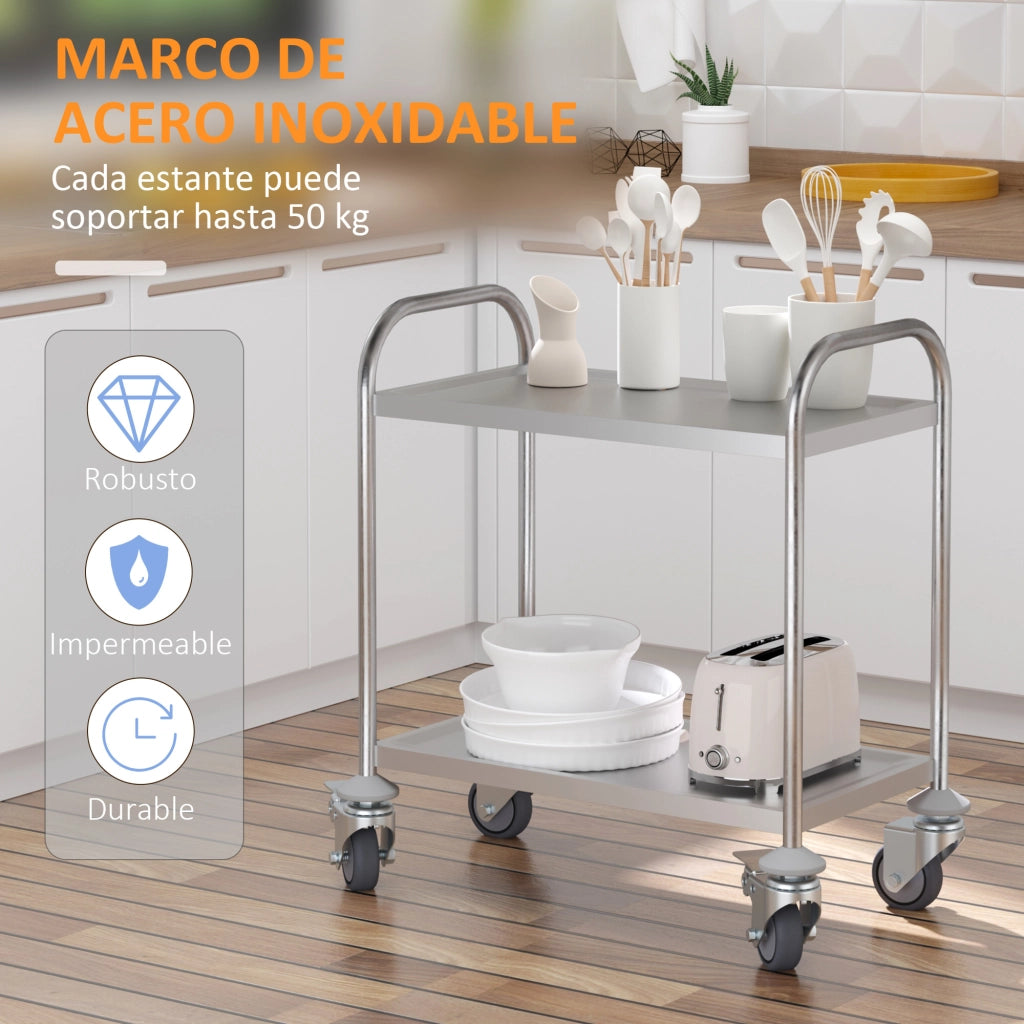 Carrello da Cucina in Acciaio Inossidabile ¨C Minimal ¨C 80x45x82 cm Argento