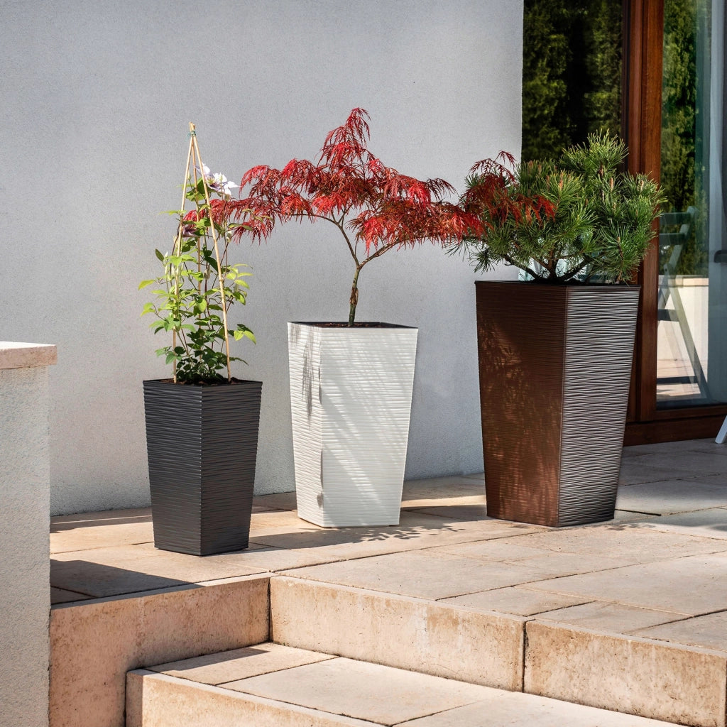 Set di 3 vasi da fiori KADAX, vasi da giardino + inserti, alti, grandi, bianchi, 47+57+68 cm